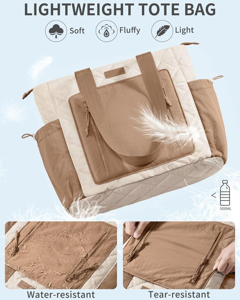 Bagstellar Puffer Tote Bag for Women, Lightweight Puffy Work Laptop Handbag Teacher Nurse Quilted School Daily Travel Gym Bag | Durable, with Zipper, 15.6" Laptop Sleeve, Large Tumbler Holder, Daily Carry On Bags, Comfy College Bags, Portable, Spacious - Image 3